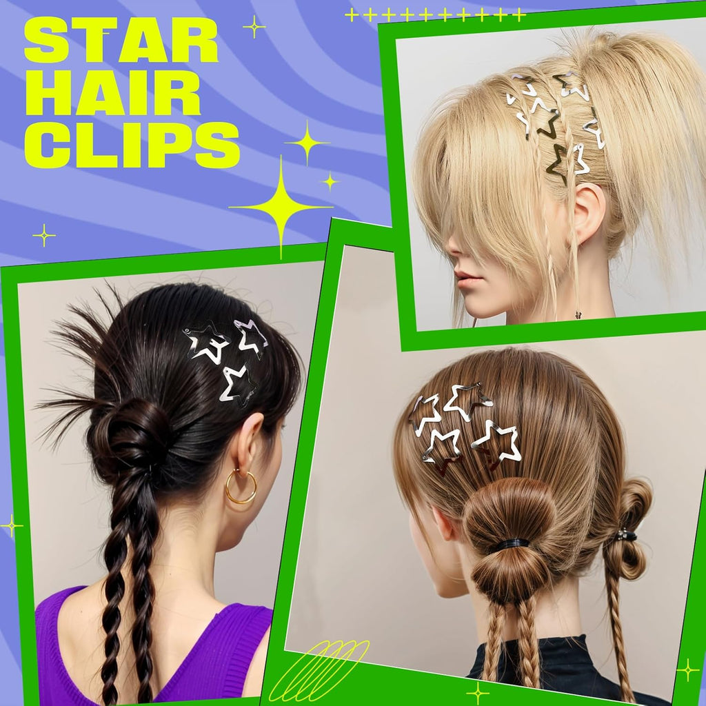 30 PCS 1.61" Star Hair Clips, Y2K Hair Accessories, Silver Clips for Girls Women, Rave Accessories, Non Slip Barrettes, Metal Snap Hair Clips