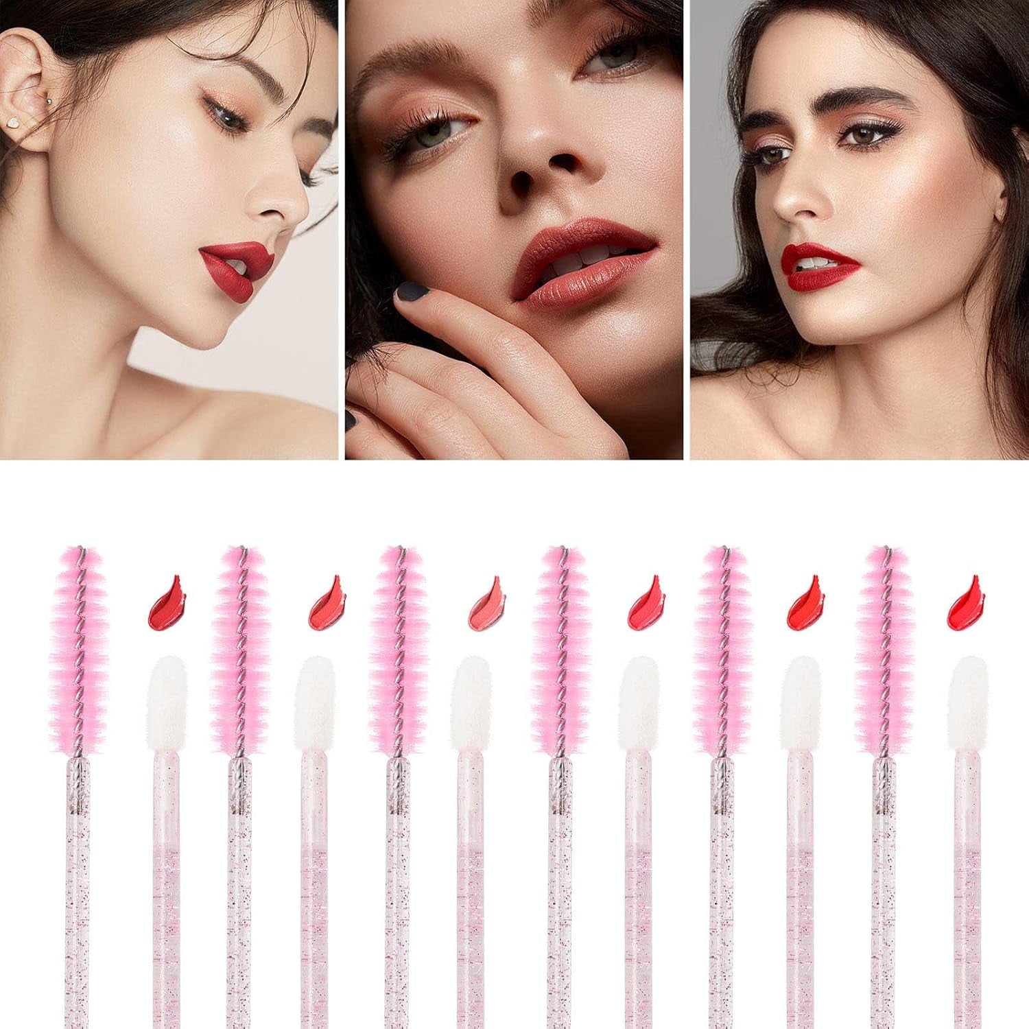 400 Spoolies Mascara Wand and Lip Brush Disposable Lash Brushes for Eyelash Extensions, Lipstick Lip Gloss Wands Applicator Tool (Pink)