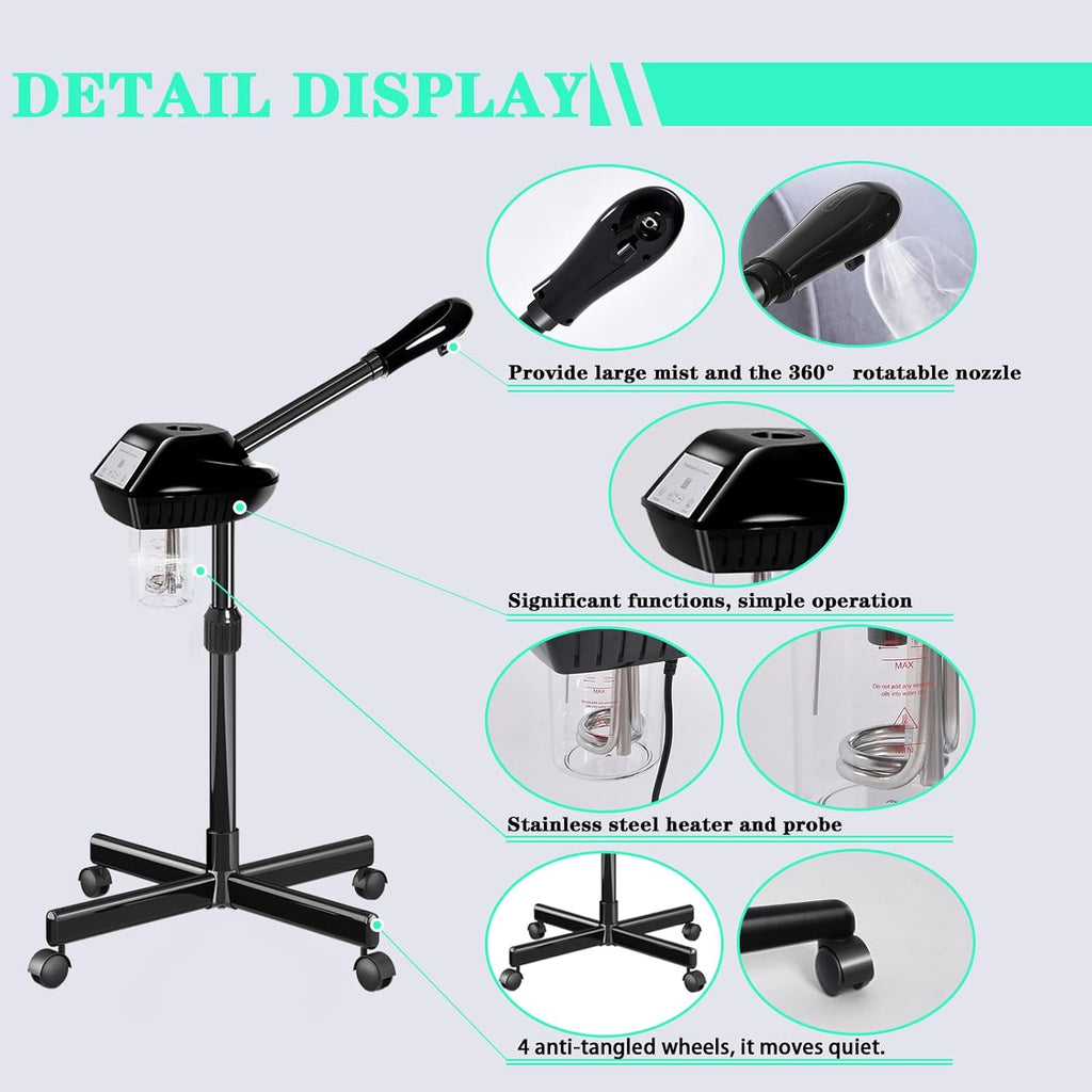 Facial Steamer on Wheels,Face Steamer for for Deep Cleansing and Hydration with Timer Function for Spa, Salon and Home Use