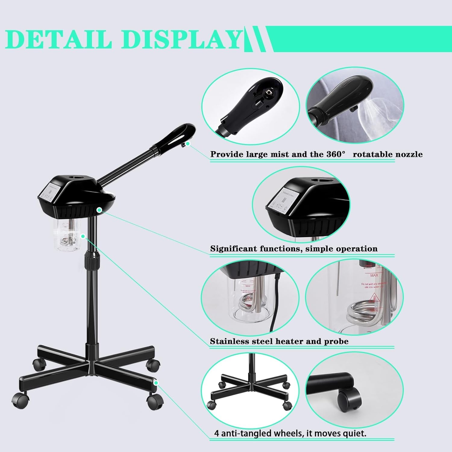 Facial Steamer on Wheels,Face Steamer for for Deep Cleansing and Hydration with Timer Function for Spa, Salon and Home Use