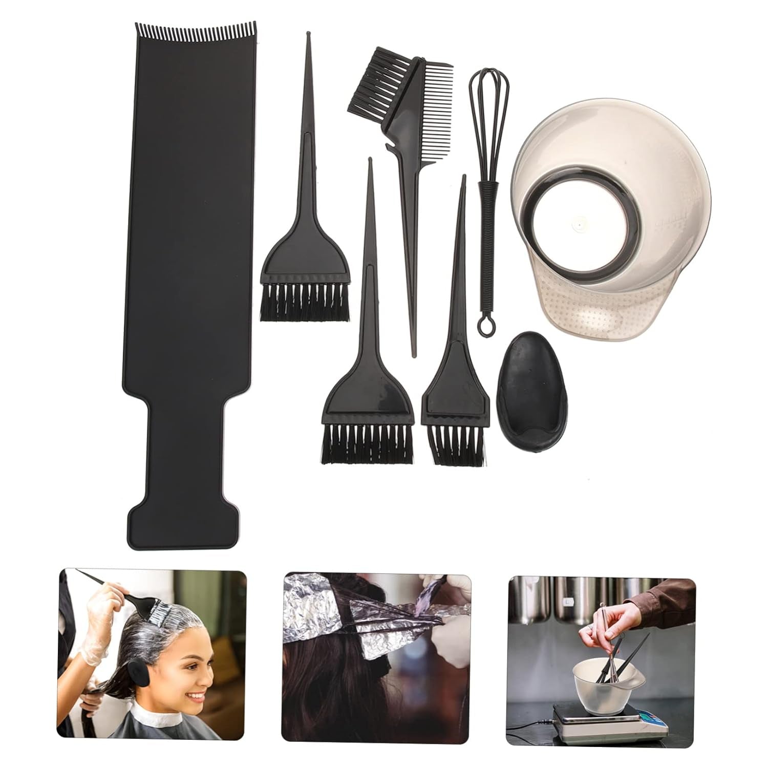 1Set Hair Dyeing Tools Hair Color Brush and Bowl Kit for and Salon Use Includes Mixing Spoon and Highlighting Board Style