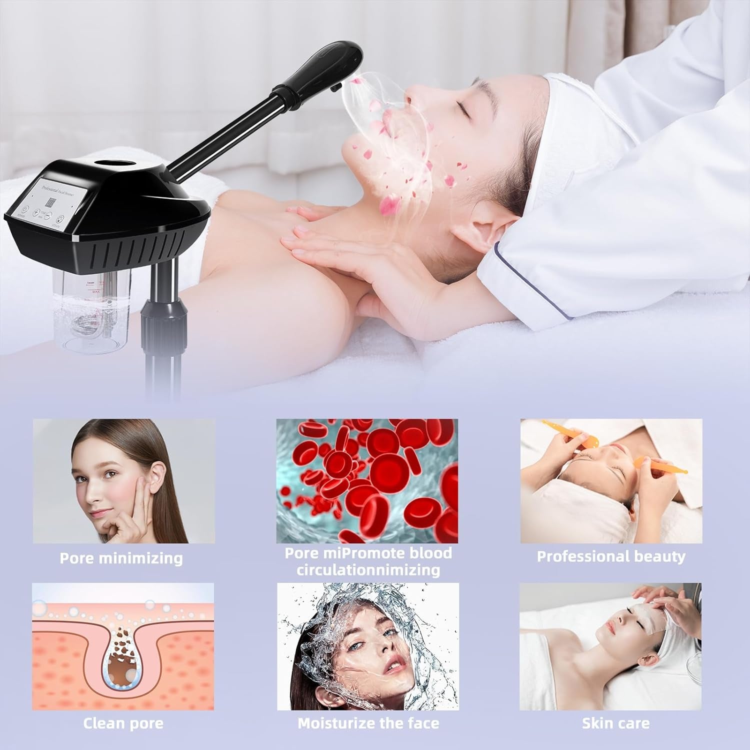 Facial Steamer on Wheels,Face Steamer for for Deep Cleansing and Hydration with Timer Function for Spa, Salon and Home Use
