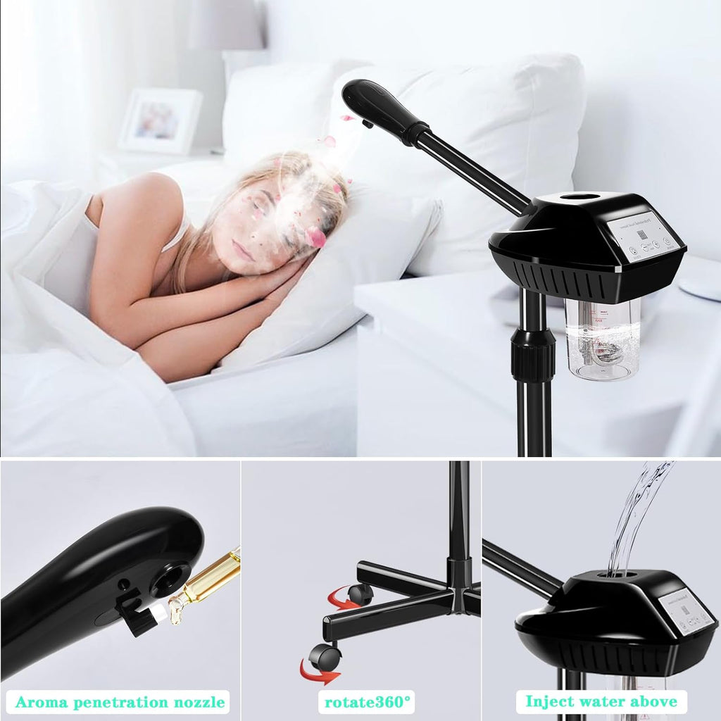 Facial Steamer on Wheels,Face Steamer for for Deep Cleansing and Hydration with Timer Function for Spa, Salon and Home Use