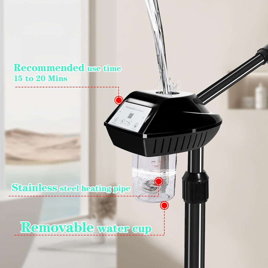 Facial Steamer on Wheels,Face Steamer for for Deep Cleansing and Hydration with Timer Function for Spa, Salon and Home Use