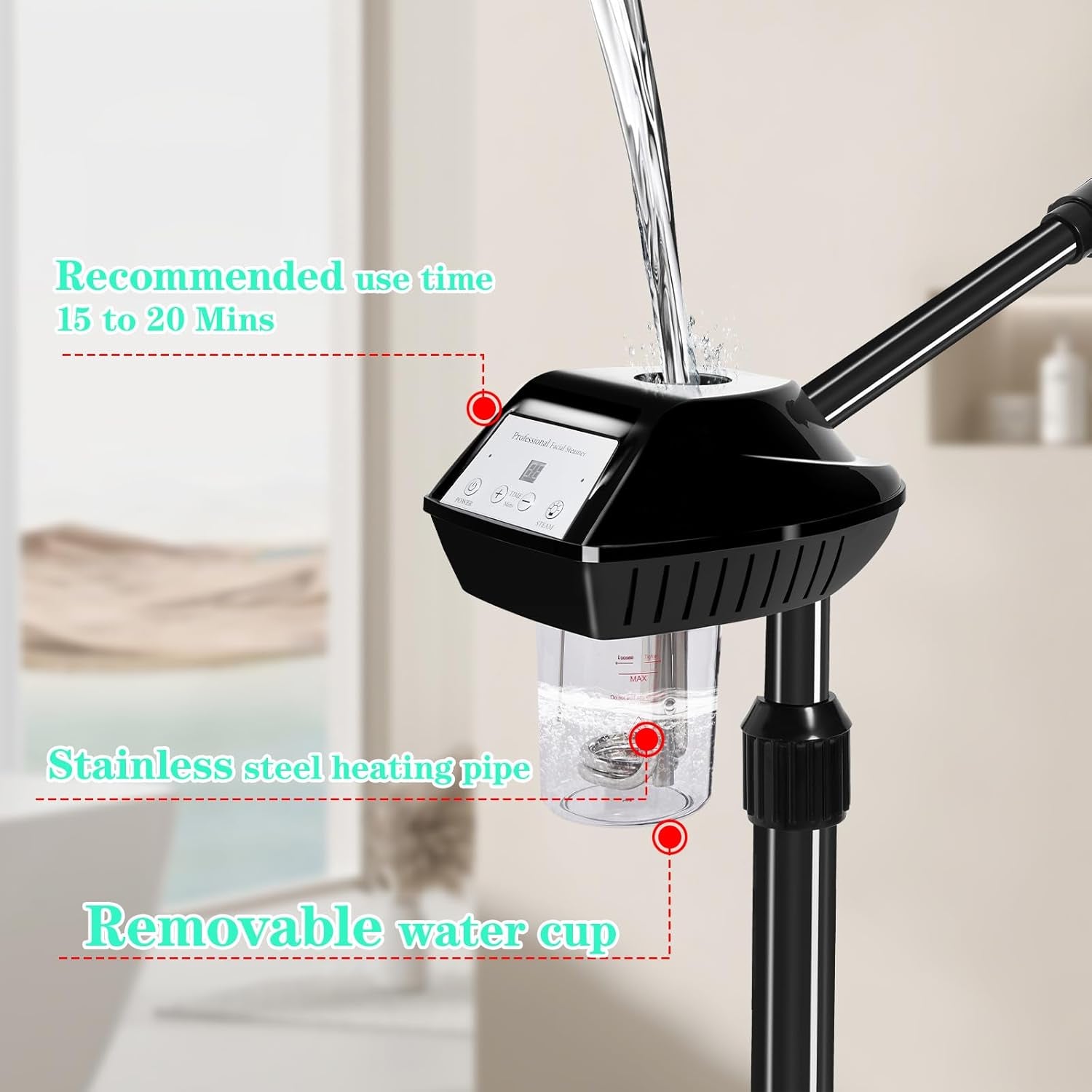 Facial Steamer on Wheels,Face Steamer for for Deep Cleansing and Hydration with Timer Function for Spa, Salon and Home Use